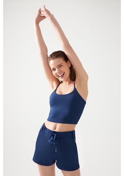 Los Ojos Kadın Lacivert Cepli Beli Lastikli Basic Fit Spor Şort Shorts Lacivert