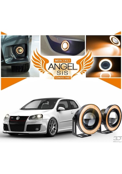 Volkswagen Golf 5 Uyumlu, Universal Mercekli Led Sis Farı, 76mm Turuncu Renk