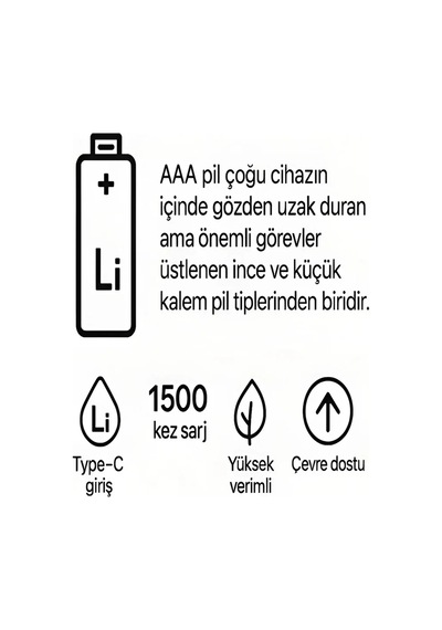 Magicool Type-c Şarjlı 800mwh 1.5v Şarj Edilebilir 2 Li Aaa İnce Pil - Lityum Iyon Batarya