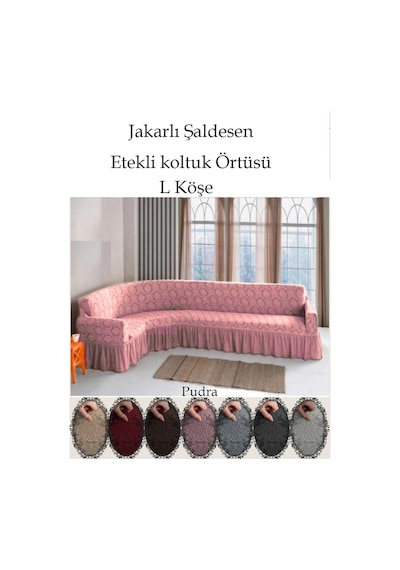 Jakarli Şal Desen L.köşe Koltuk Örtüsü, Koltuk Kılıfı Pudra 350cm Pudra