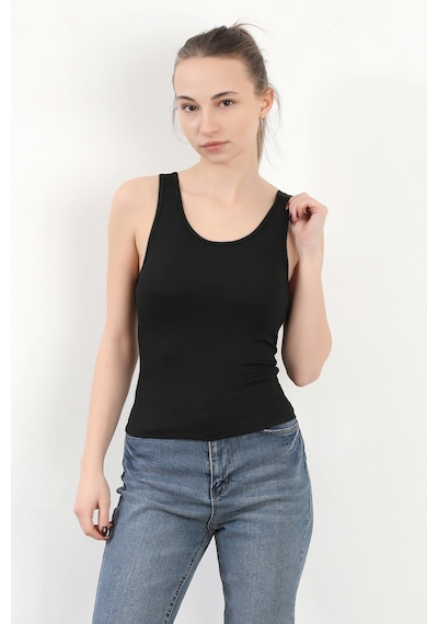 Giysa Kadın Askılı Kaplı Kare Yaka Body Siyah - 5058 Siyah