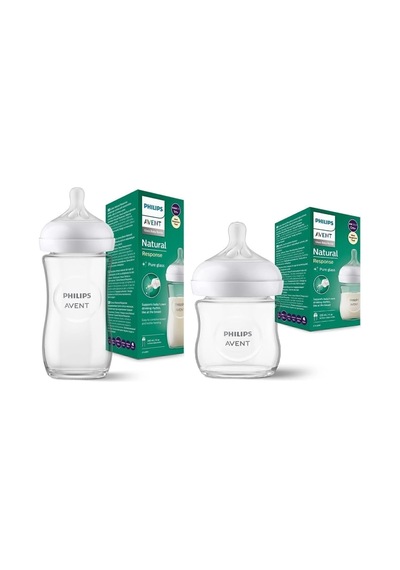 Philips Avent Natural Response Doğal Tepkili Cam Biberon, 2'li Set, 120ml + 240ml, 0+ Ay Ve 1+ Ay