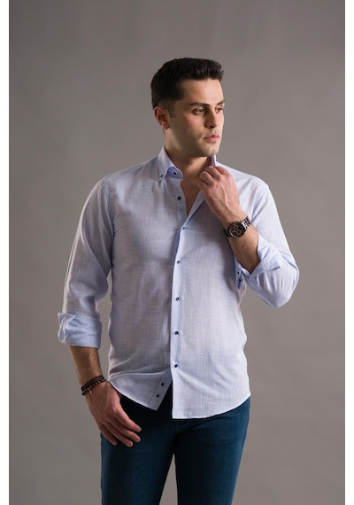 Evrytime Slimfit Bitik Kare Yaka Düğmeli Uzun Kol Erkek Yazlık Gömlek 001