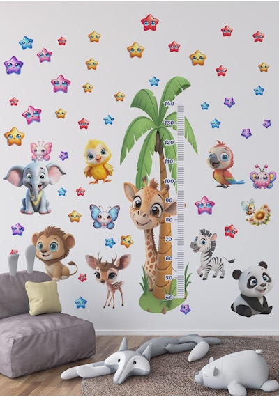 Sevimli Hayvanlar Temalı Boy Ölçer Duvar Sticker Mat, Sökülebilir, Çocuk Odası Dekoru 01