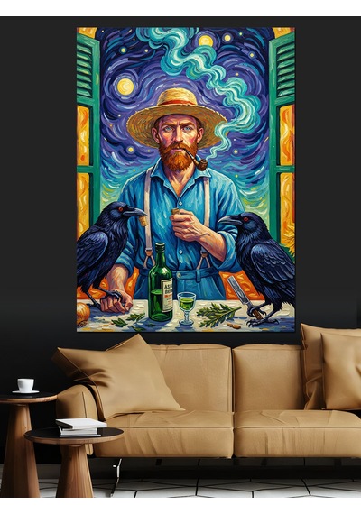 Van Gogh Tarzı Kırmızı Sakallı Dekoratif Kanvas - Mdf Ahşap Tablo