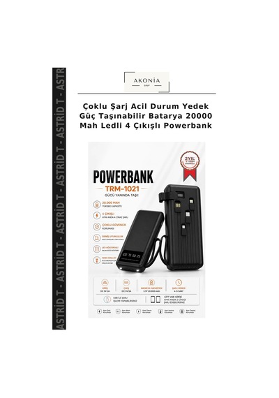 Çoklu Şarj Acil Durum Yedek Güç Taşınabilir Batarya 20000 Mah Ledli 4 Çıkışlı Powerbank Çok Renkli