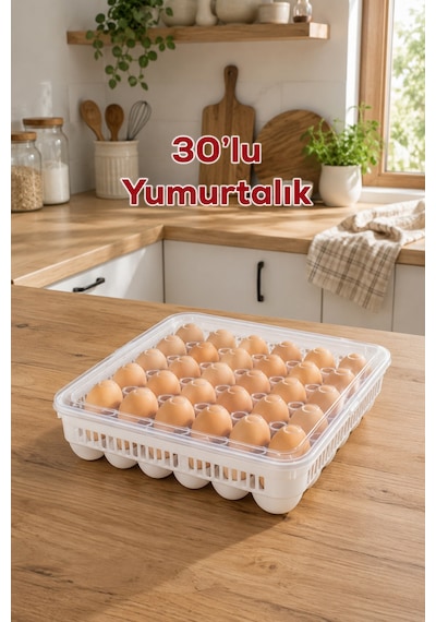 Porsima Vc-724 Peggy 30 Bölmeli Kapaklı Yumurta Kutusu Yumurtalık Buzdolabı Organizeri Saklama Kabı Beyaz
