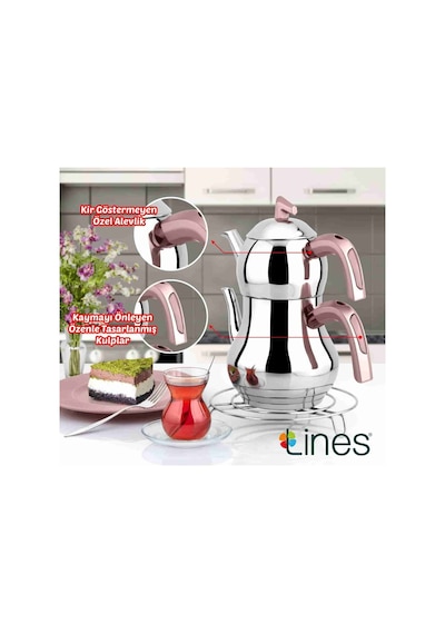 Lines Şahmeran Orta Boy Soft Kulp Çelik Çaydanlık - Rose Rose Gold