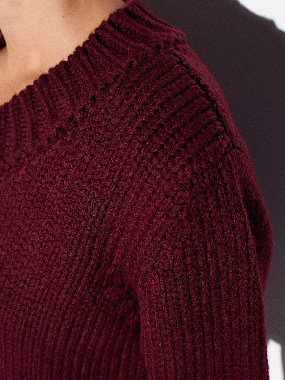 Dilvin 10831 V Yaka Kısa Kollu Triko Kazak-bordo Bordo