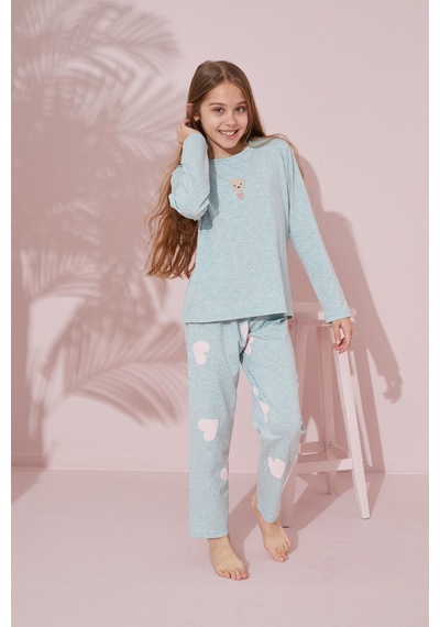 Siyah İnci Pamuklu Örme Pijama Takım 24241067 Yeşil