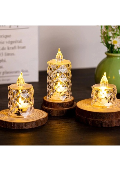 Hubrendy Çer Led Mum Şeffaf Kristal Led Mum Pilli Alevsiz Çay Mumu Düğün Doğum Günü Ortam Işığı Midi Diğer