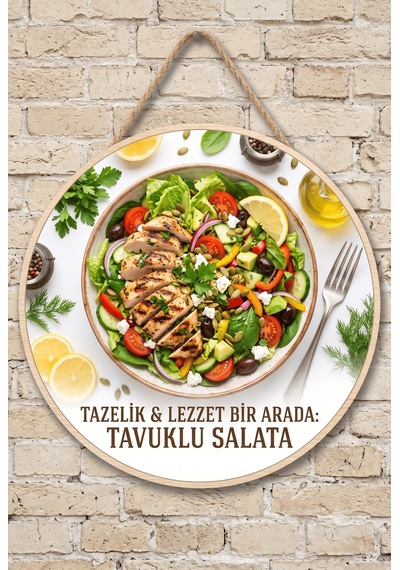 Tavuklu Salata Temalı Restoranlar Cafeler Büfeler İçin Ahşap Duvar Kapı Dekoratif Süs