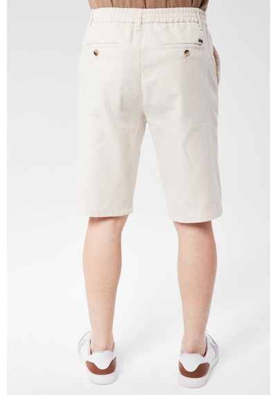 Braccas Erkek Beli Yarım Lastikli Keten Pamuk Karışımlı Slim Fit Şort Bej Bej