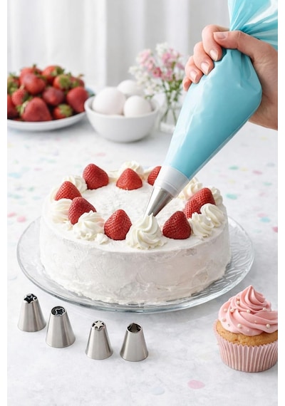 Ayrex Profesyonel Pasta Ve Cupcake Süsleme Seti, Krema Sıkma Torbası Ve 6'li Paslanmaz Duy Seti, Mutfak Dekorasyon Ma Diğer