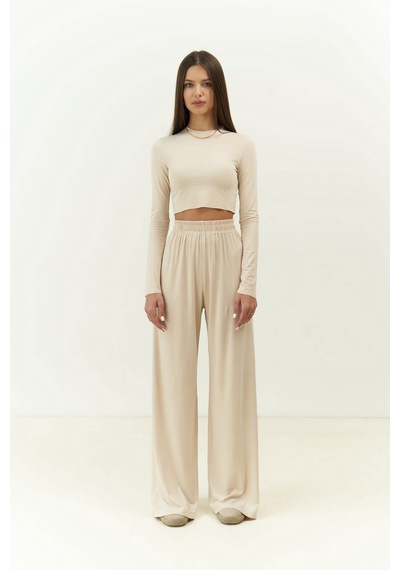 Mai Collection Mai Studios Co. Jany Uzun Kollu Bej Crop Pantolon Takım Bej