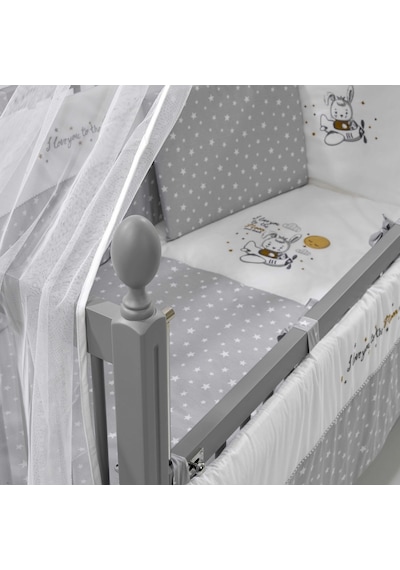 Meltem Kids Kral Sallanır Ahşap Anne Yanı Beşik 60 x 120 CM Gri - Moon Gri