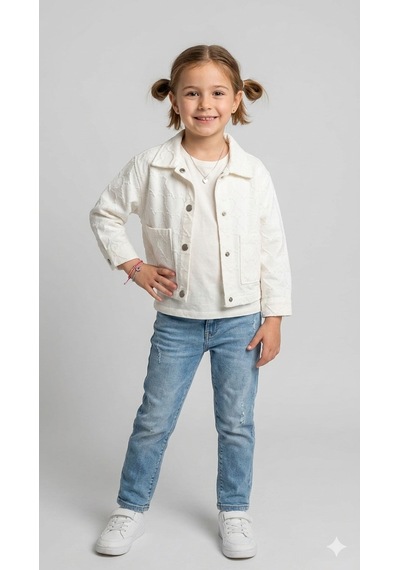 Kız Çocuk Kalp Desen Gabardin Ceket Dmb-9947 Ekru