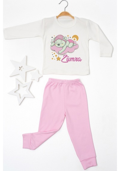 Pia Baby İsimli Kız Çocuk Pijama Takımı %100 Pamuk Penye İsme Özel Baskılı Kişiselleştirilebilir Pijama Seti 21002p14pi Krem