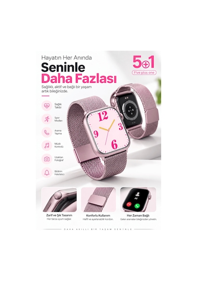 Akıllı Saat Sağlık Takibi Spor Modu X28saat-1 Pembe