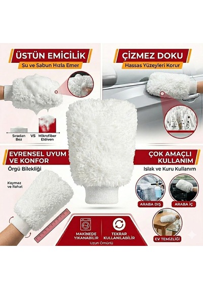 Wonkey - Lüks Oto Yıkama Eldiveni Ve Araç Pasta Cila Eldiveni - Ekstra Kalın Araba Yıkama Ve Mikrofiber Temizlik El