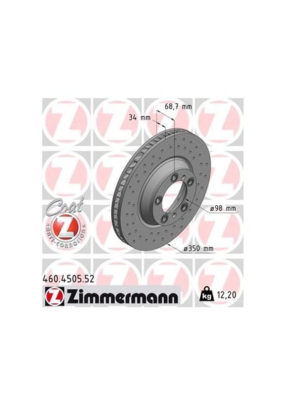 Zımmermann 460.4505.52 Fren Disk Delikli Ön Sağ Porsche Cayenne 9ya 17 Panamera 971 16 350 Mm - 34 Mm 971615302-9y0615302 -