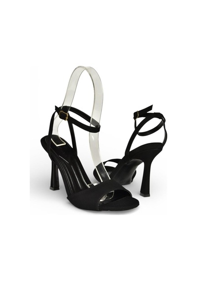 Fox Shoes Y997264604 Siyah Kumaş İnce Topuklu Kadın Ayakkabı Siyah
