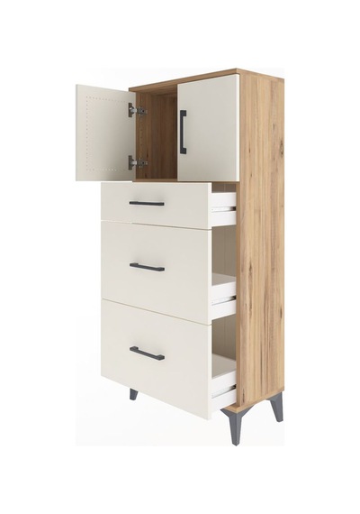 Arges Dolap Tek Raflı 3 Çekmeceli 2 Kapaklı 60x30x134 Çam-aytaşı Çam