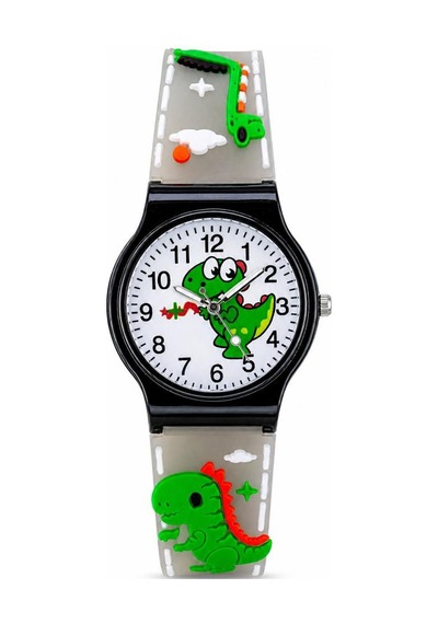 Erkek Çocuk Dinozor Figürlü Füme Analog Silikon Kordon Kol Saati St-304439 Beyaz