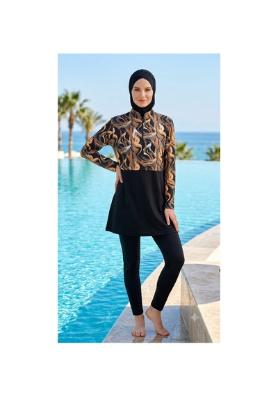 Trendol Fashion Life Desenli Haşama Takımı / Deniz/havuz/ Renkli Haşama Siyah Siyah