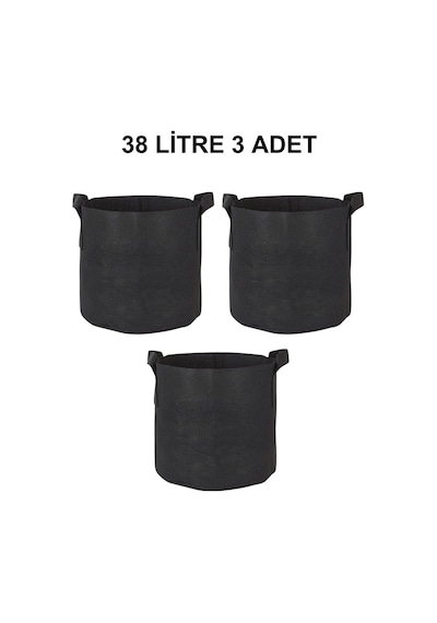Grow Wizard Kumaş Saksı Pot 38 Litre 3 Adet Siyah