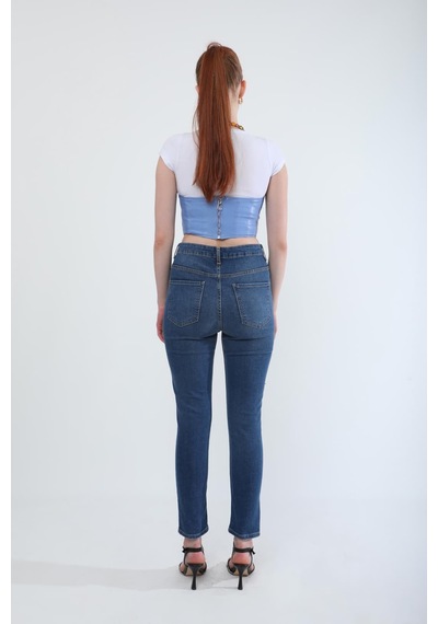 Kadın Slim Fit Likralı Esnek Jean Pantolon Mavi Mavi