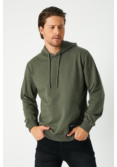 MMetalic Haki Erkek Kapüşonlu Kanguru Cepli Sweatshirt Haki