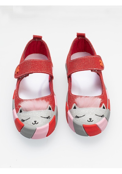 Kırmızı Simli Kedi Kız Sneaker Babet-kırmızı Kırmızı