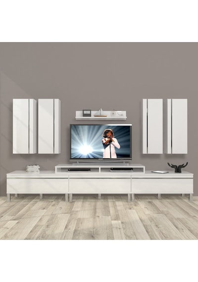 Decoraktiv Ekoflex 8d Mdf Krom Ayaklı Tv Ünitesi Tv Sehpası Beyaz