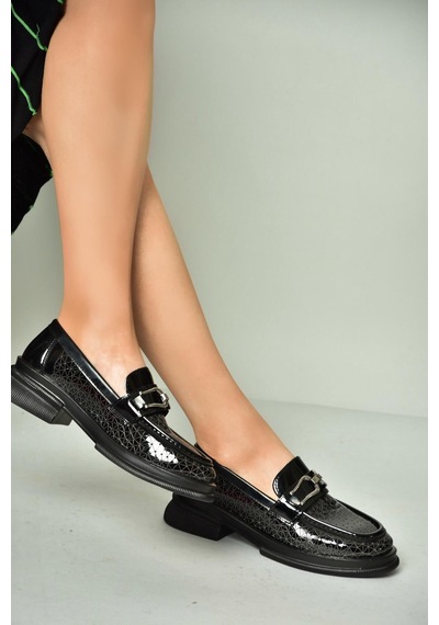 Fox Shoes U704126508 Siyah Rugan Loafer Makosen Kadın Ayakkabı Siyah
