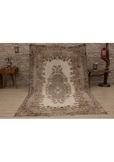 El Dokuması Özel Kahverengi Vintage Halı 169x266 2369