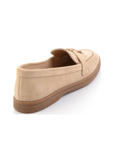 Bambi Bej Hakiki Deri Kadın Loafer Ayakkabı K01045035802 Bej