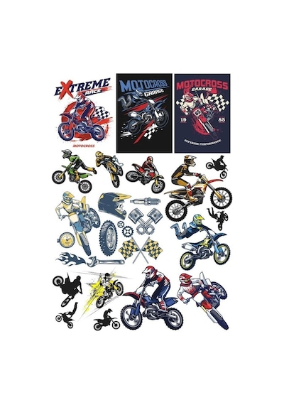 Motorcu Kross Moto Sticker 23 Parça Telefon, Tablet, Defter, Laptop Sticker