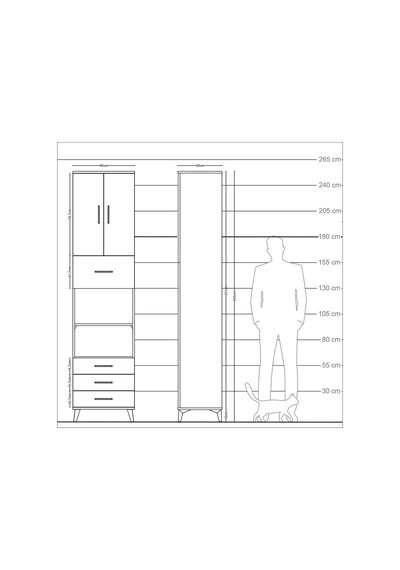 Arges Dolap 4 Raflı 4 Çekmeceli 2 Kapaklı 60x30x243 Antrasit-çam Antrasit