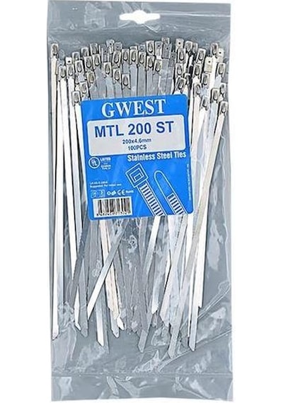 Gwest 4.6X200Mm Paslanmaz Çelik Metal Kablo Bağı 100 Adet