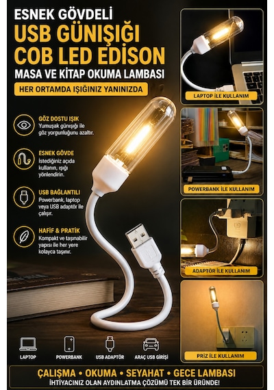 Usb Led Kitap Okuma Lambası Esnek Usb Masa Lambası Laptop Powerbank Uyumlu Günışığı Hafif Lamba Beyaz