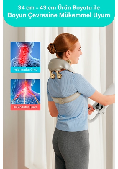 H7 Ultra-e Boyun Ve Omuz Masaj Aleti, Yoğurmalı, Shiatsu Masaj Terapisi, Fototerapi, Termoterapi Beyaz