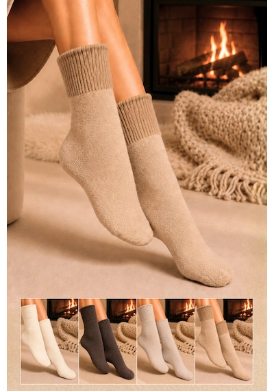 Kardeşler Çorap Kadın Angora Tavşan Tüyü Kışlık Soket Çorap 4'lu Paket Çok Renkli - 916398349 Çok Renkli