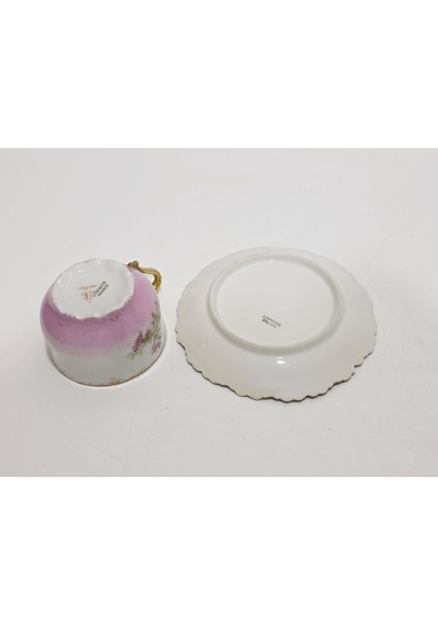 Limoges Çiçek Figürlü Pembe Kahve Fincan Takımı Çok Renkli