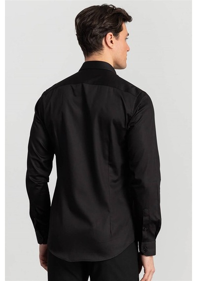 Tudors Slim Fit Dar Kesim Pamuk Saten, Erkek Gömlek-20337 Siyah