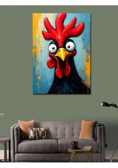 Kanvas Tablo Komik Kırmızı Horoz 70cmx100cm