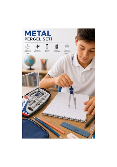 Metal Pergel Seti 8 Parça 1 Maped 197514 Profesyonel Pergel Çizim Proje Matematik Geometri Mimar Mühendis