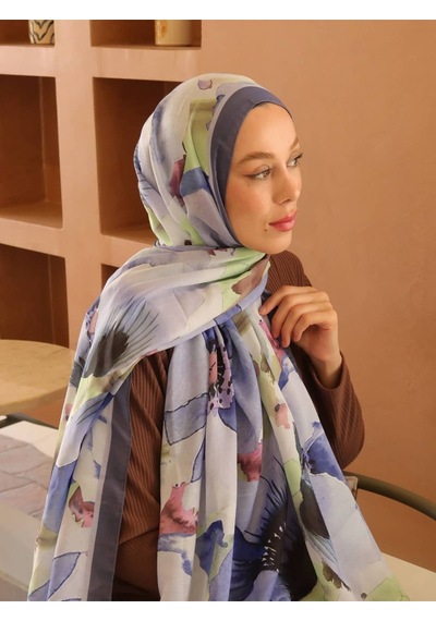 Moda Kaşmir Livora Desen Pamuk Şal Eflatun
