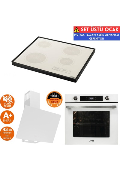 Afm Tech Ve Ferre Ls Sessiz Beyaz Vitro Elektrikli D078-SA + FC-07 + FM7701 Ankastre Set