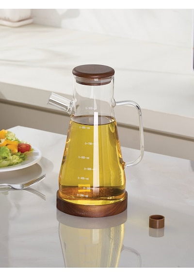 Mien 900 Ml Akasya Altlıklı & Akasya Kapaklı Borosilikat Cam Yağlık Şeffaf